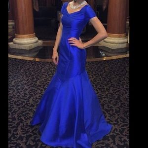 Theia Royal Blue Satin Mermaid Prom Dress